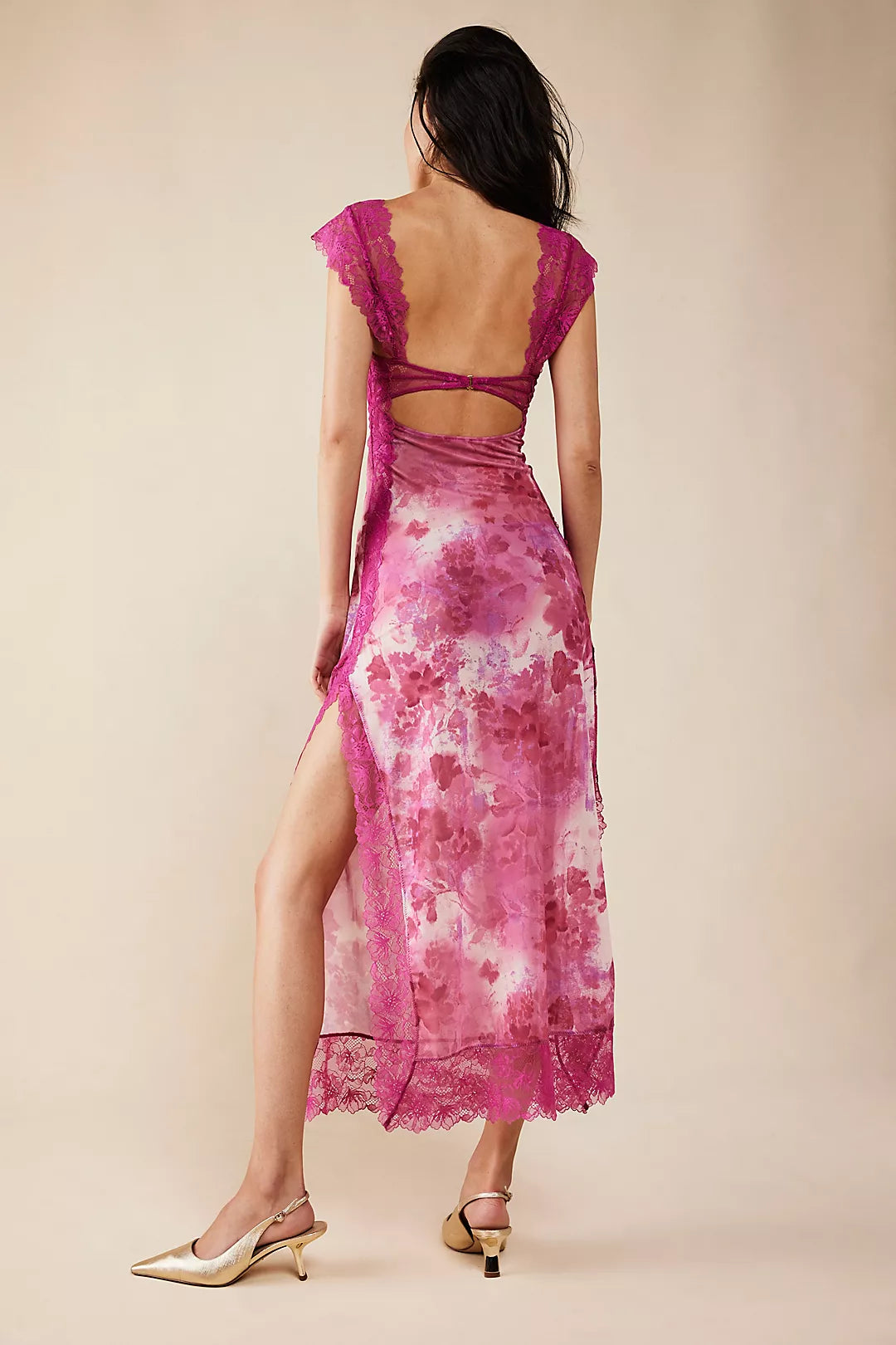 Elena | Damen Maxikleid Mit Blumenprint Und Spitzenbesatz
