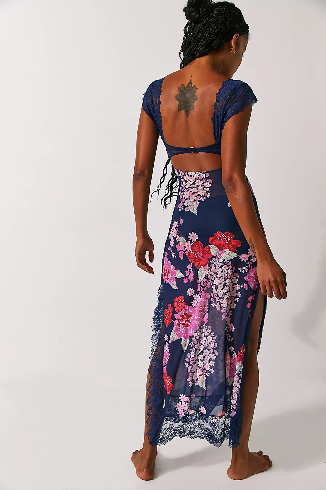 Elena | Damen Maxikleid Mit Blumenprint Und Spitzenbesatz
