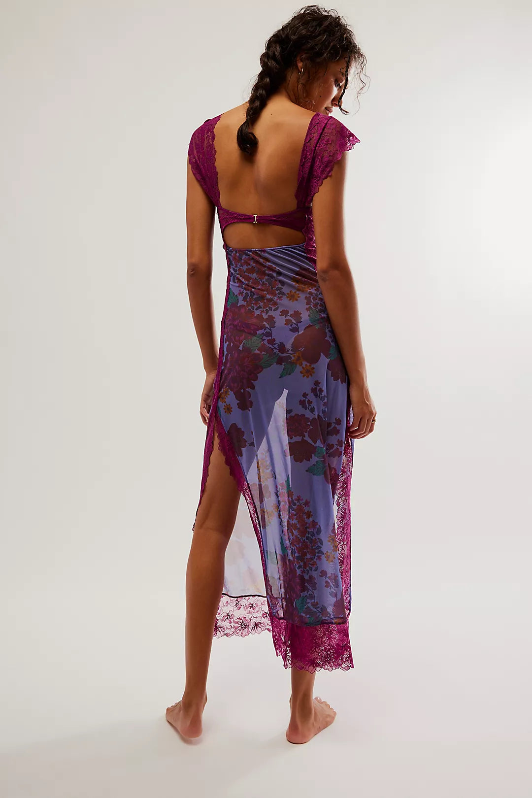 Elena | Damen Maxikleid Mit Blumenprint Und Spitzenbesatz