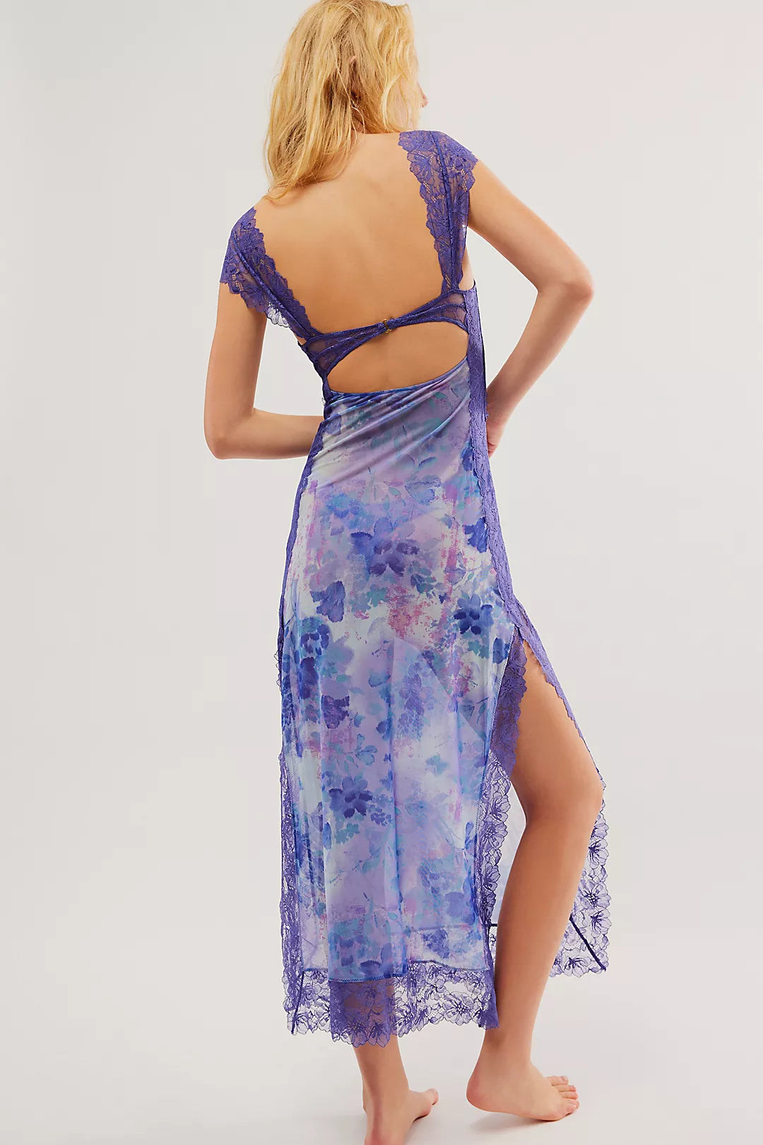 Elena | Damen Maxikleid Mit Blumenprint Und Spitzenbesatz