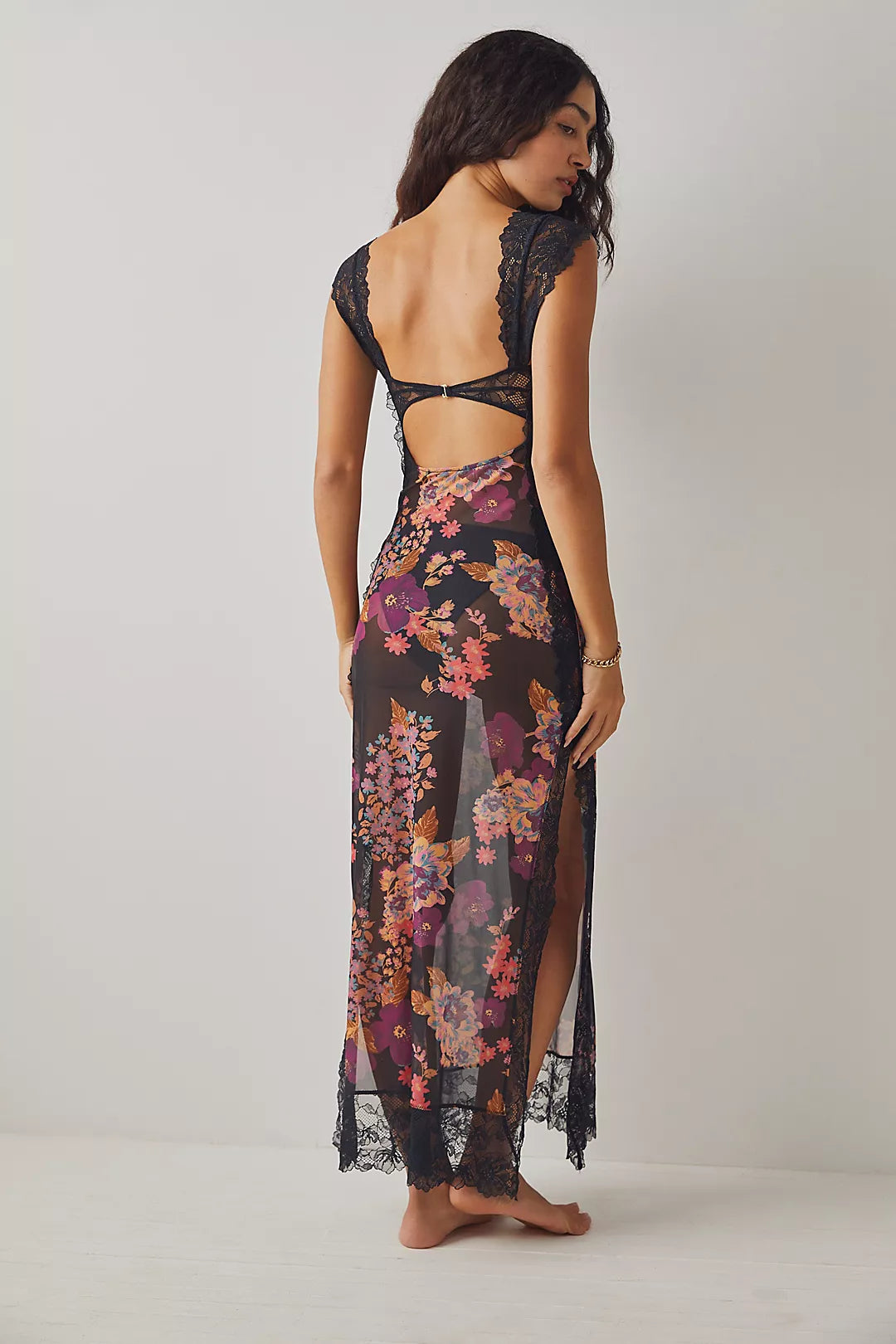 Elena | Damen Maxikleid Mit Blumenprint Und Spitzenbesatz