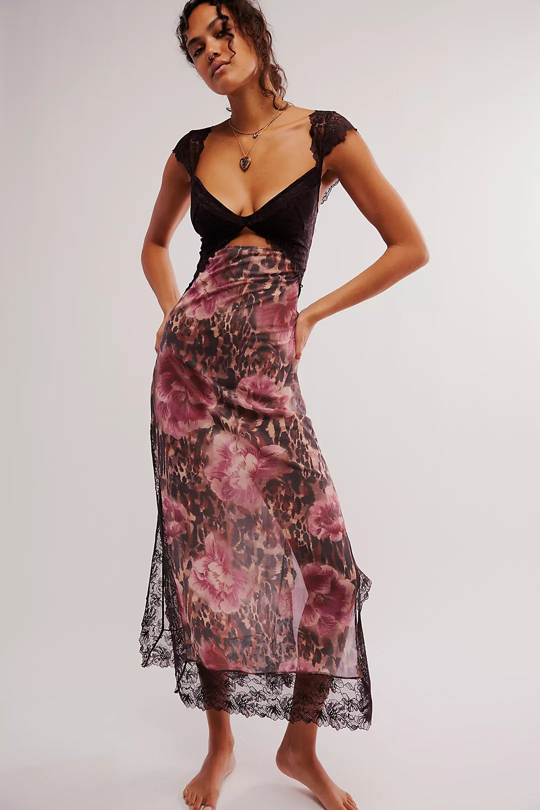 Elena | Damen Maxikleid Mit Blumenprint Und Spitzenbesatz