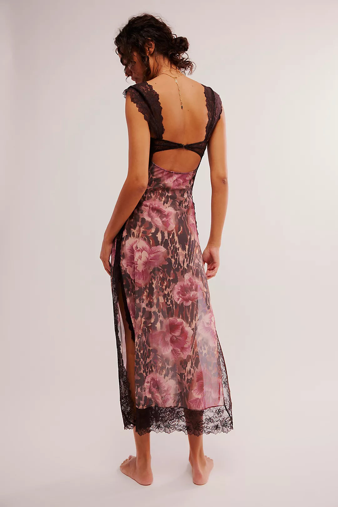 Elena | Damen Maxikleid Mit Blumenprint Und Spitzenbesatz