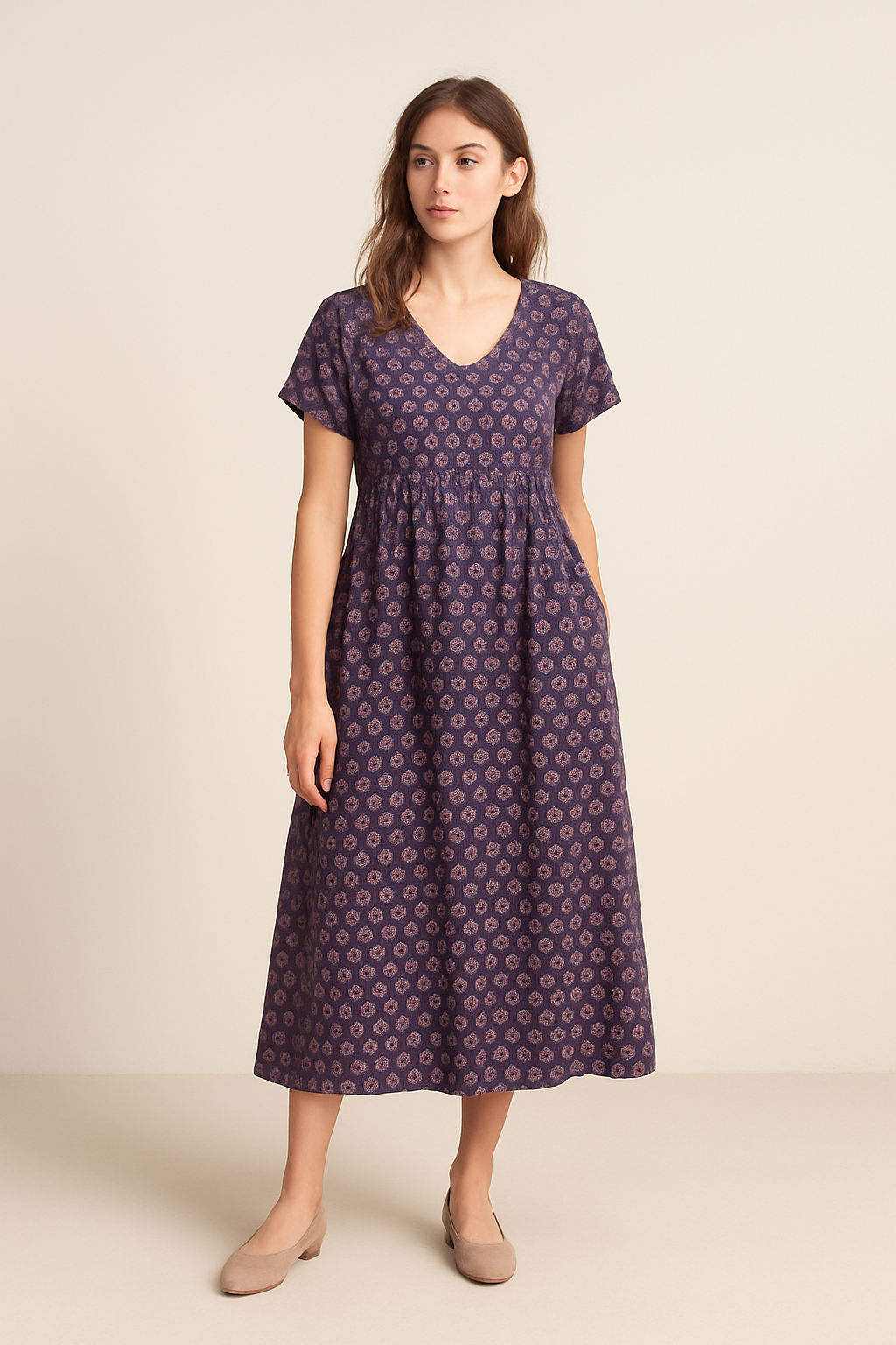 HERBERGER | Damen Maxikleid mit V-Ausschnitt und Empire-Taille luftig & leicht