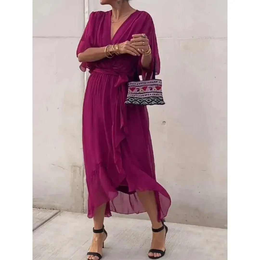Celeste | V-Ausschnitt Midi Kleid Mit Drapierter Wickeltaille