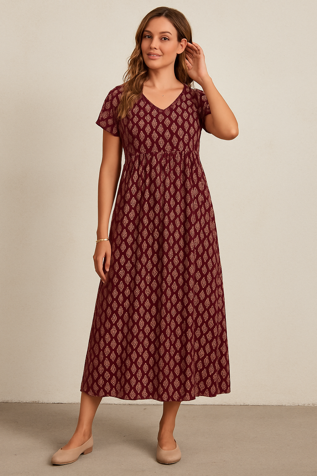 HERBERGER | Damen Maxikleid mit V-Ausschnitt und Empire-Taille luftig & leicht