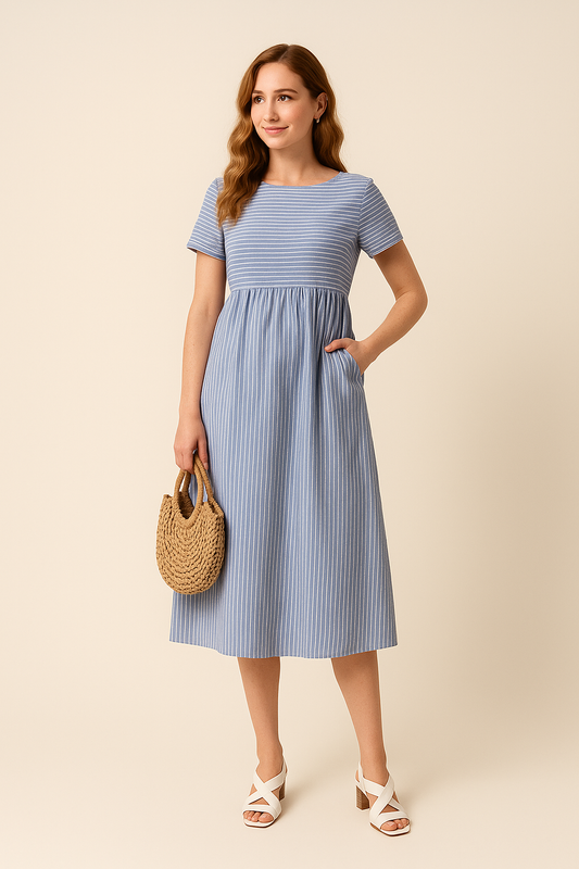 HERBERGER | Sommerliches Damen Midikleid in Baumwolloptik mit schulterfreiem Schnitt