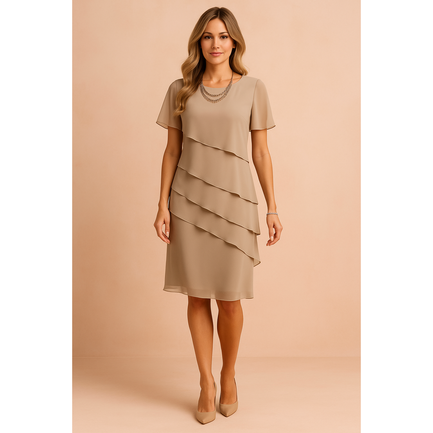 Sabrina | Damen Asymmetrisches Knielanges Kleid Mit Lagen