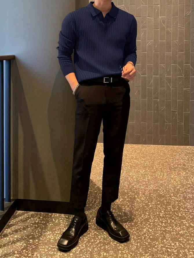 Feinblick Herren Langarm Polo-Shirt