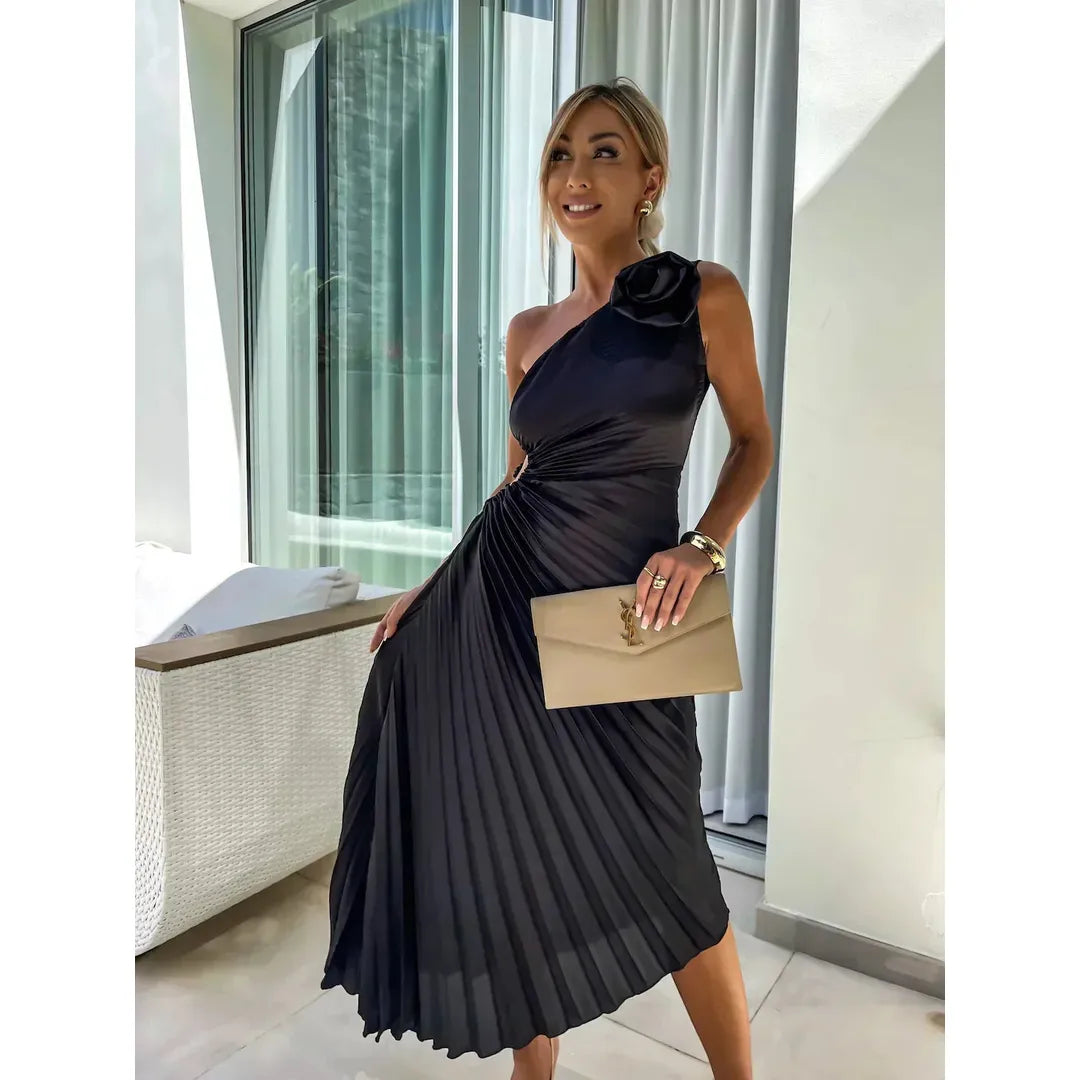 Madeline | Damen Ein-Schulter Plissee Kleid