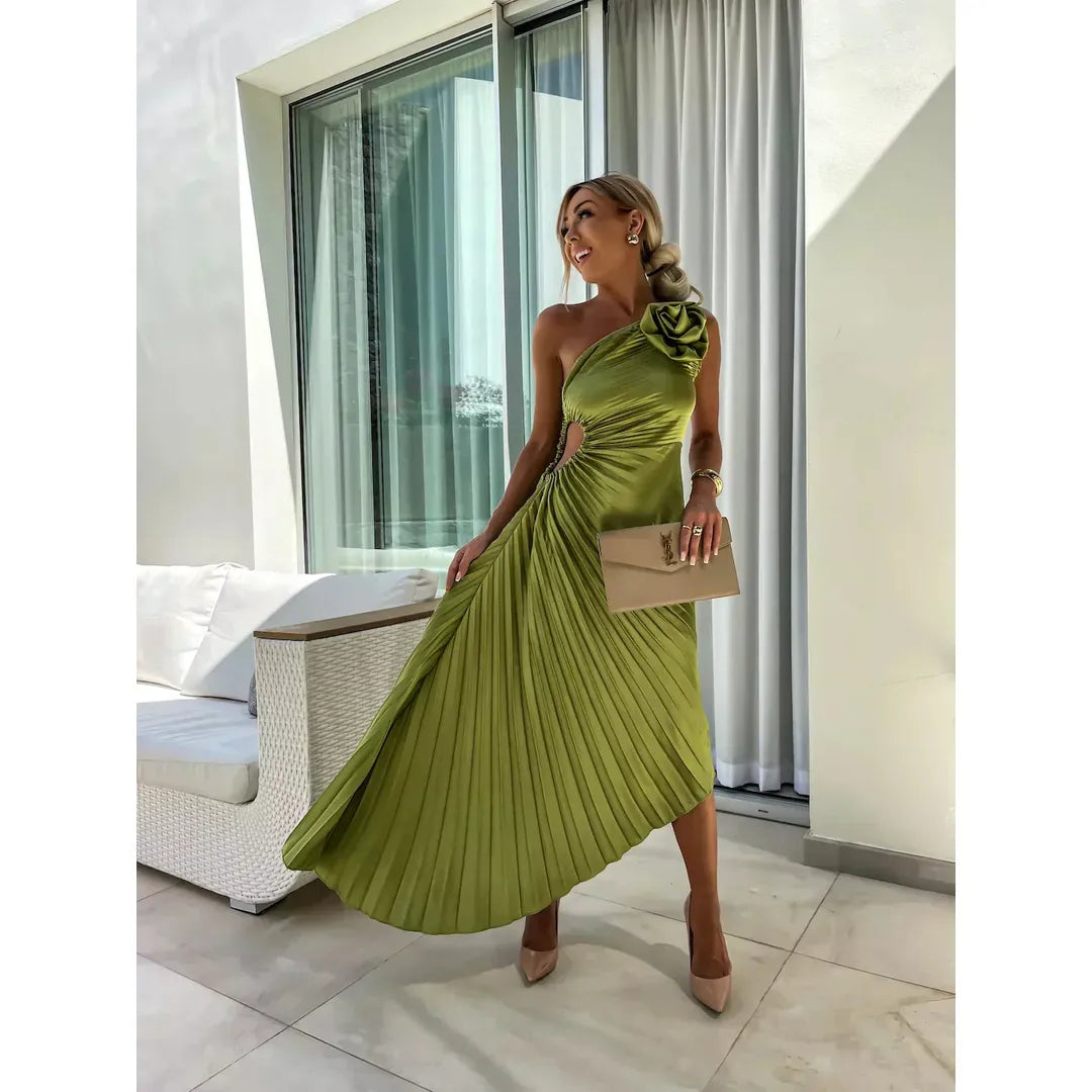 Madeline | Damen Ein-Schulter Plissee Kleid