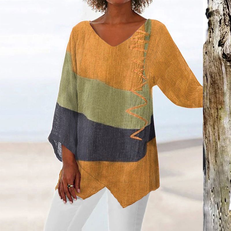 Jolene | Damen Zweifarbige Bluse Mit V-Ausschnitt