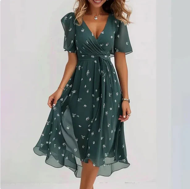 Francesca | Damen Midikleid Mit V-Ausschnitt Und Kurzarm