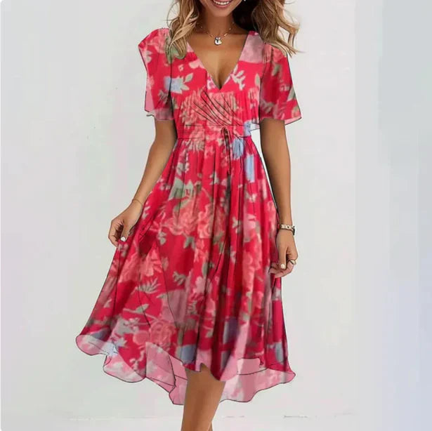 Francesca | Damen Midikleid Mit V-Ausschnitt Und Kurzarm