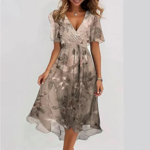 Francesca | Damen Midikleid Mit V-Ausschnitt Und Kurzarm