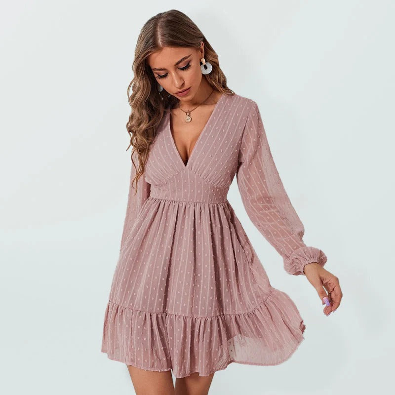 Tessa | Damen Mini Kleid Mit Polka Dots Und V-Ausschnitt