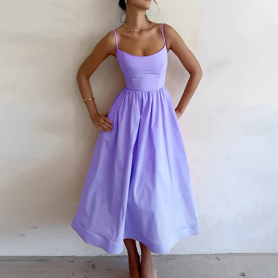 Helena | Damen Midikleid Mit Spaghettiträgern Und Ausgestelltem Rock