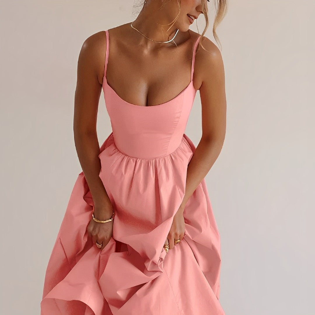 Helena | Damen Midikleid Mit Spaghettiträgern Und Ausgestelltem Rock