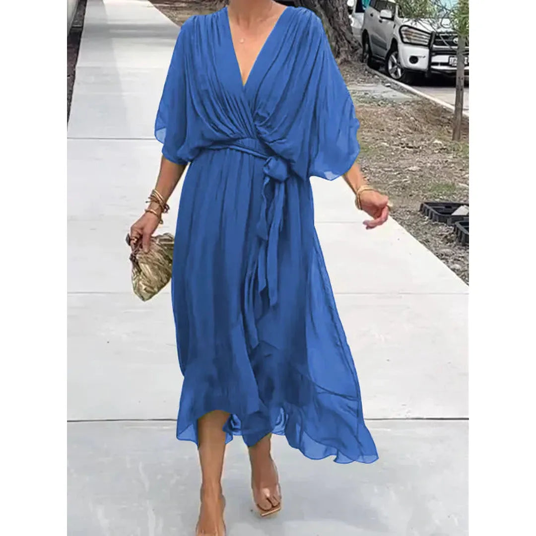 Celeste | V-Ausschnitt Midi Kleid Mit Drapierter Wickeltaille