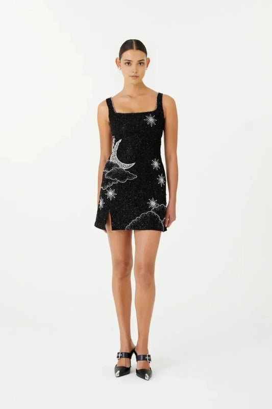 Naomi | Damen Ärmelloses Minikleid Mit Mond- Und Sternmuster