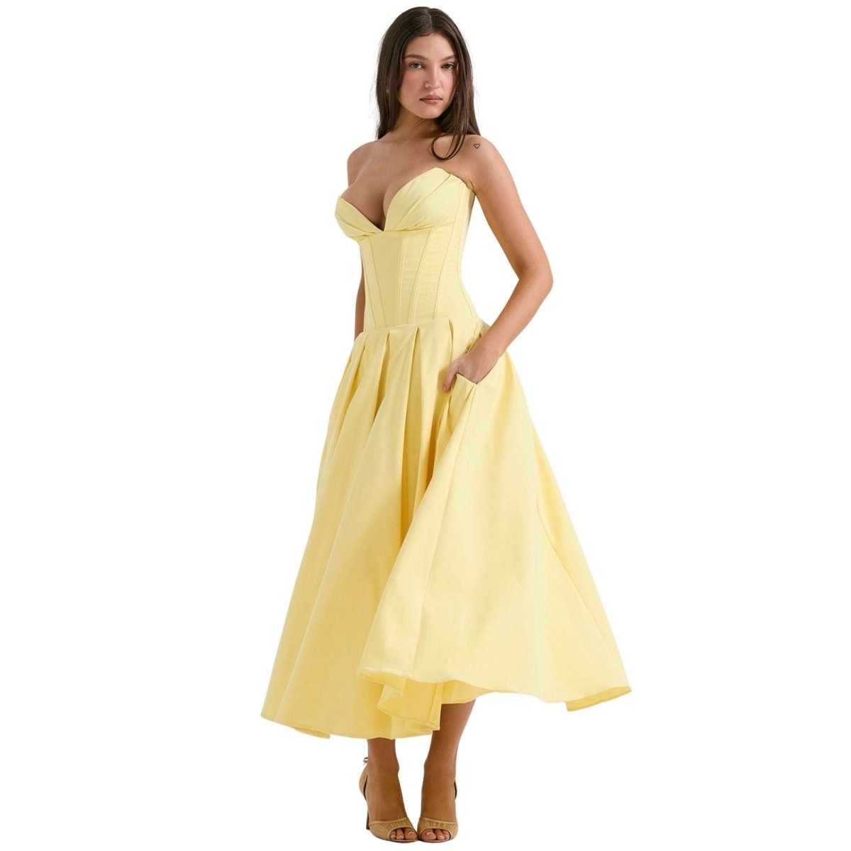 Gabriella | Damen Trägerloses Midikleid Mit Herzförmigem Ausschnitt