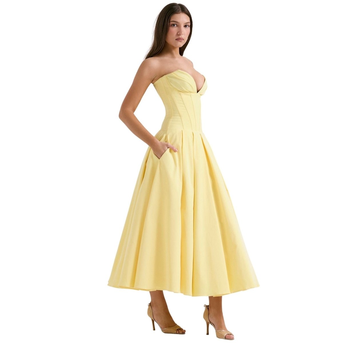 Gabriella | Damen Trägerloses Midikleid Mit Herzförmigem Ausschnitt