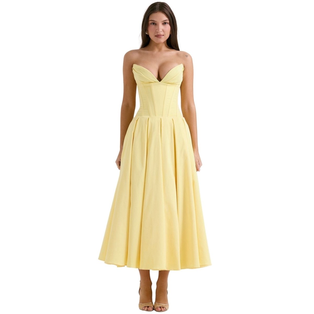 Gabriella | Damen Trägerloses Midikleid Mit Herzförmigem Ausschnitt