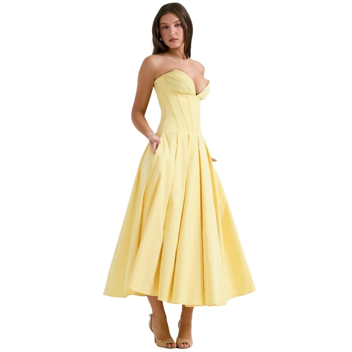 Gabriella | Damen Trägerloses Midikleid Mit Herzförmigem Ausschnitt