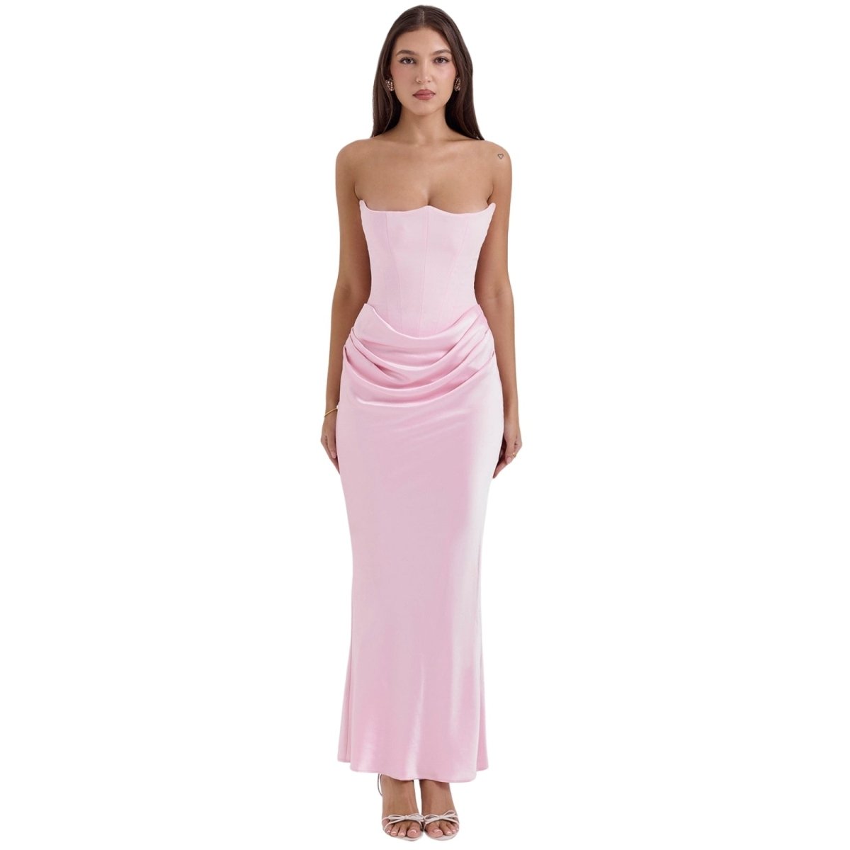 Valentina | Damen Trägerloses Korsett Maxikleid Mit Drapiertem Rock