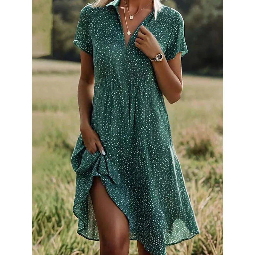 Autumn | Damen Kurzarm Midi Hemdblusenkleid Mit Knopfleiste