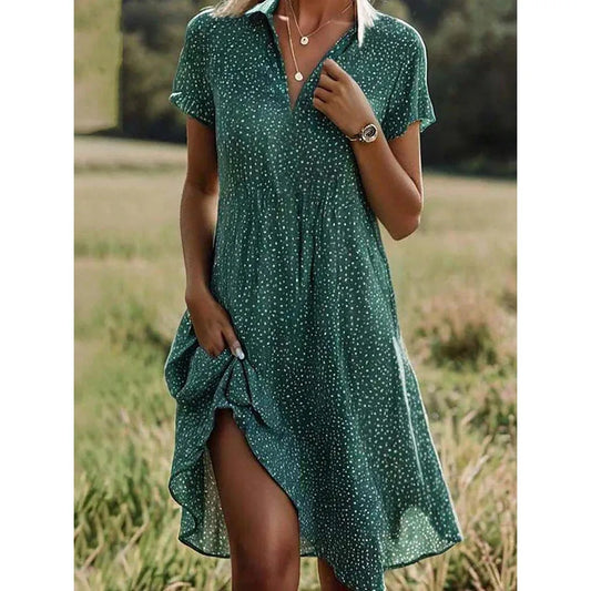 Autumn | Damen Kurzarm Midi Hemdblusenkleid Mit Knopfleiste