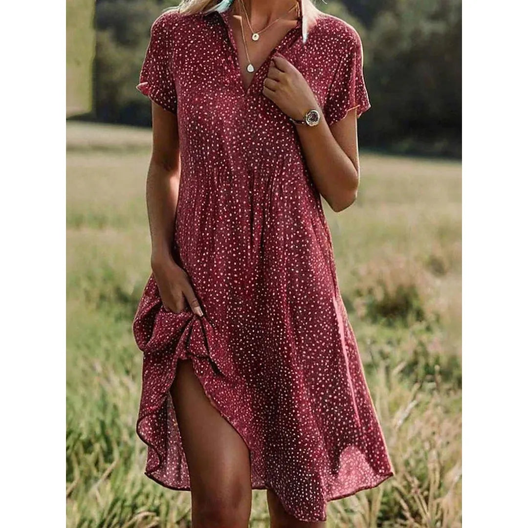 Autumn | Damen Kurzarm Midi Hemdblusenkleid Mit Knopfleiste