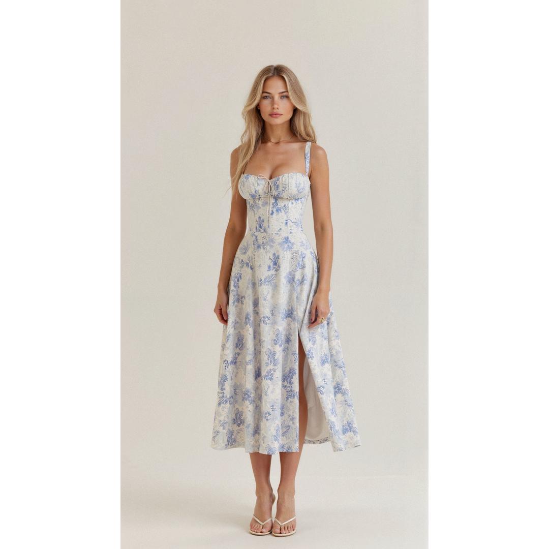 Anastasia | Blumen Corsagen Midi Kleid Mit Strukturierter Passform