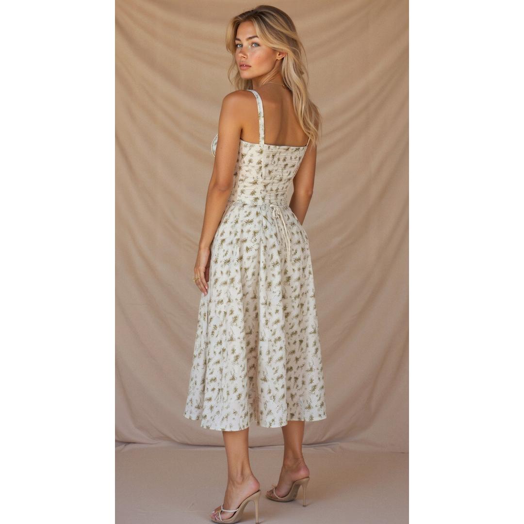 Anastasia | Blumen Corsagen Midi Kleid Mit Strukturierter Passform
