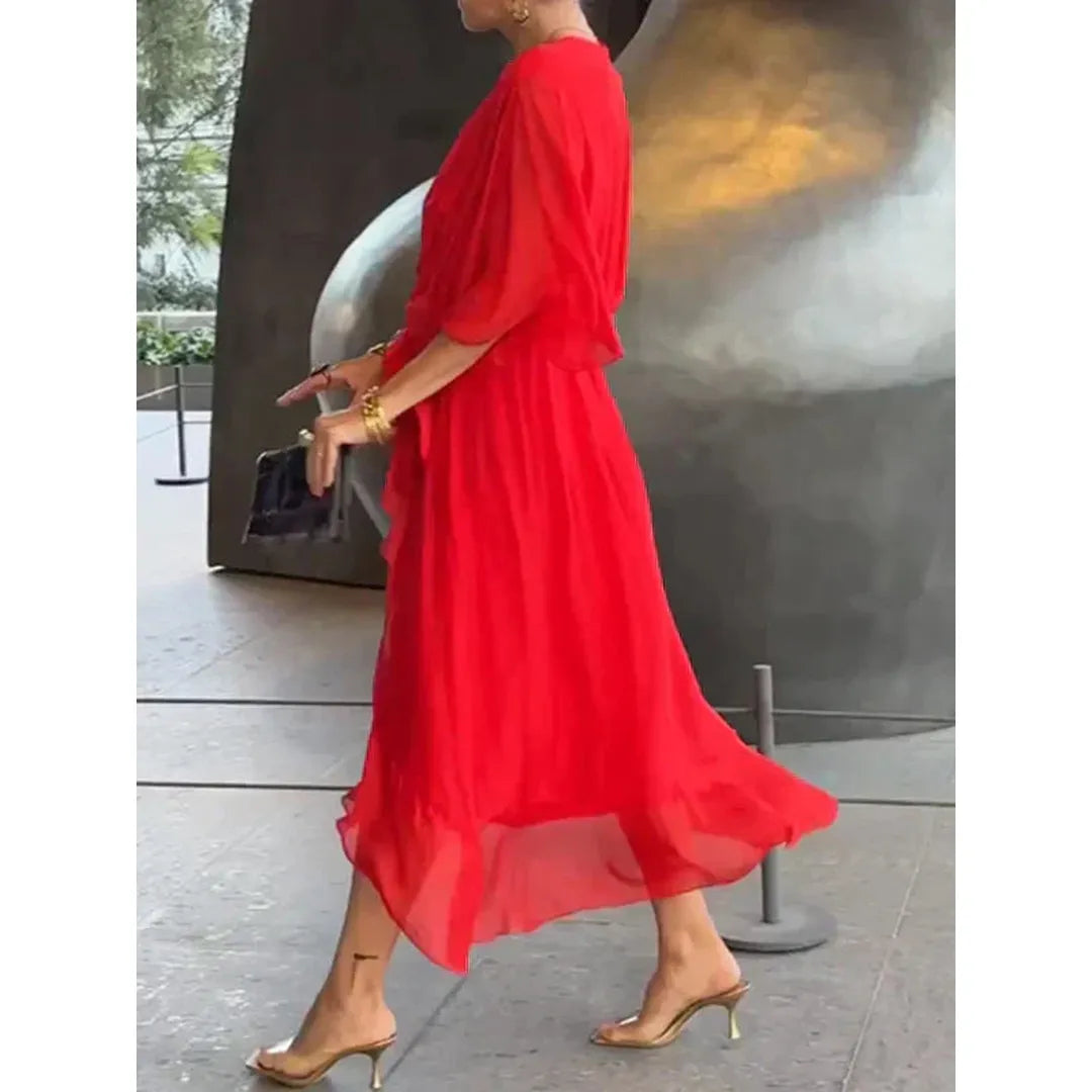 Celeste | V-Ausschnitt Midi Kleid Mit Drapierter Wickeltaille