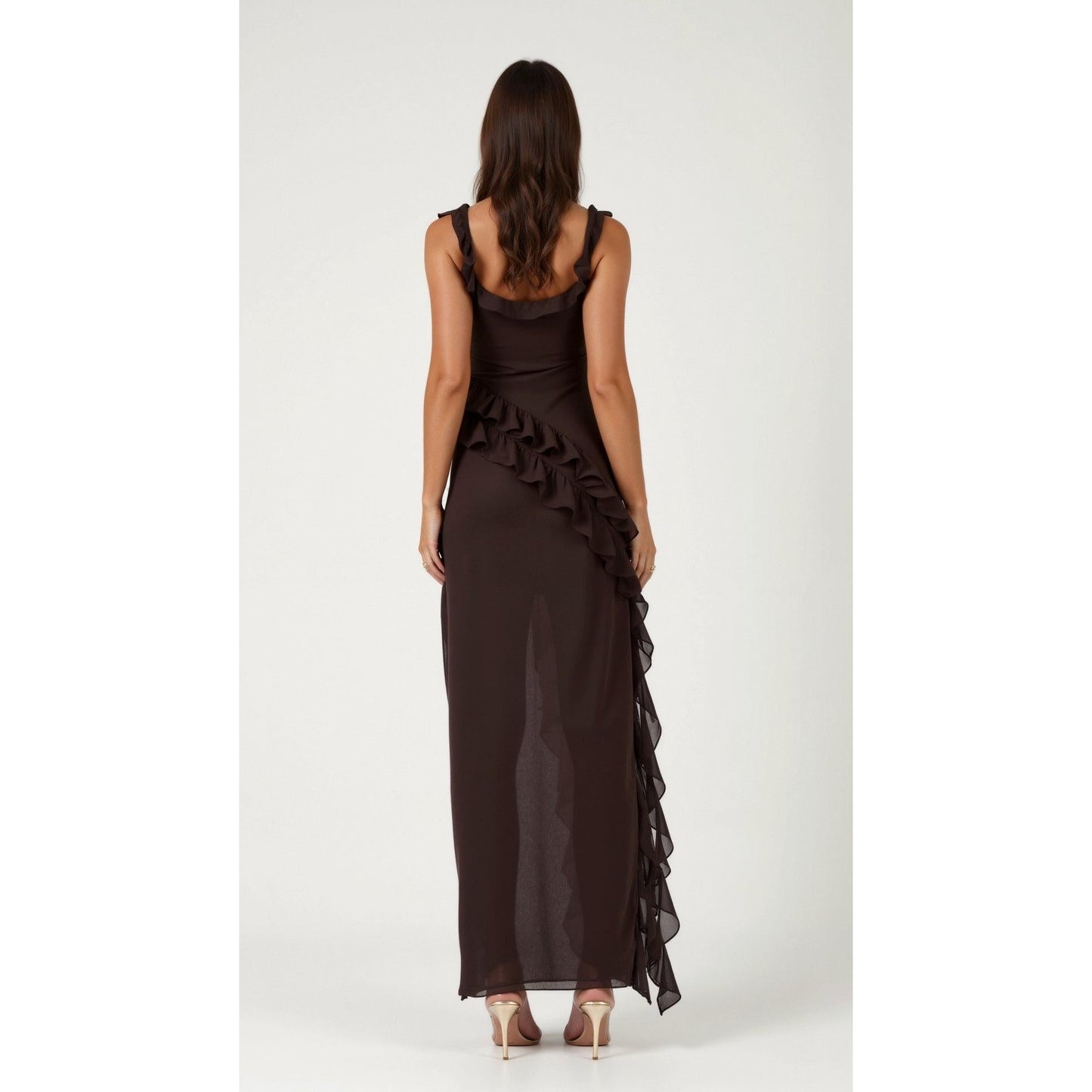 Annalisa | Damen Maxi Ballkleid Mit Rüschen Und Schlitz