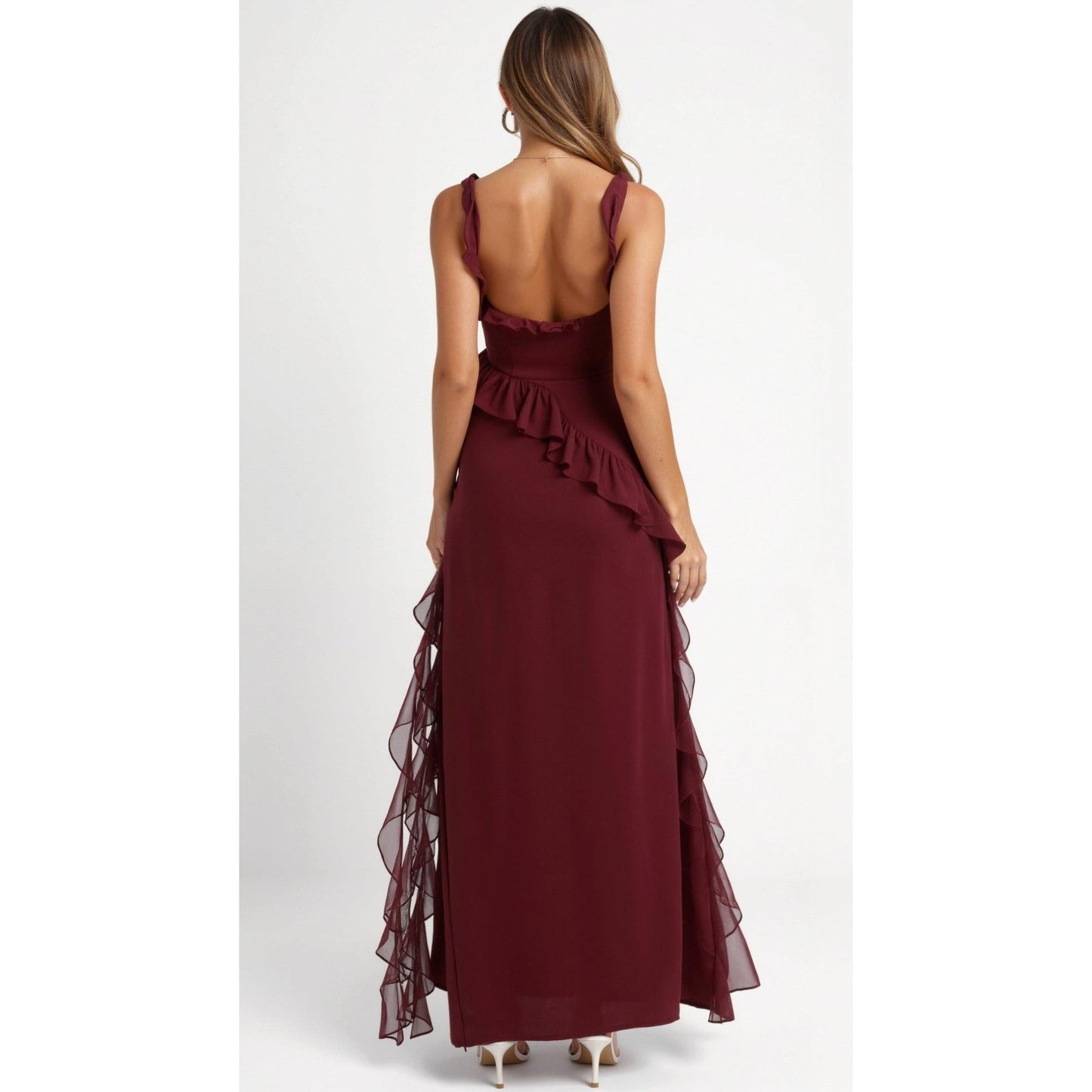 Annalisa | Damen Maxi Ballkleid Mit Rüschen Und Schlitz
