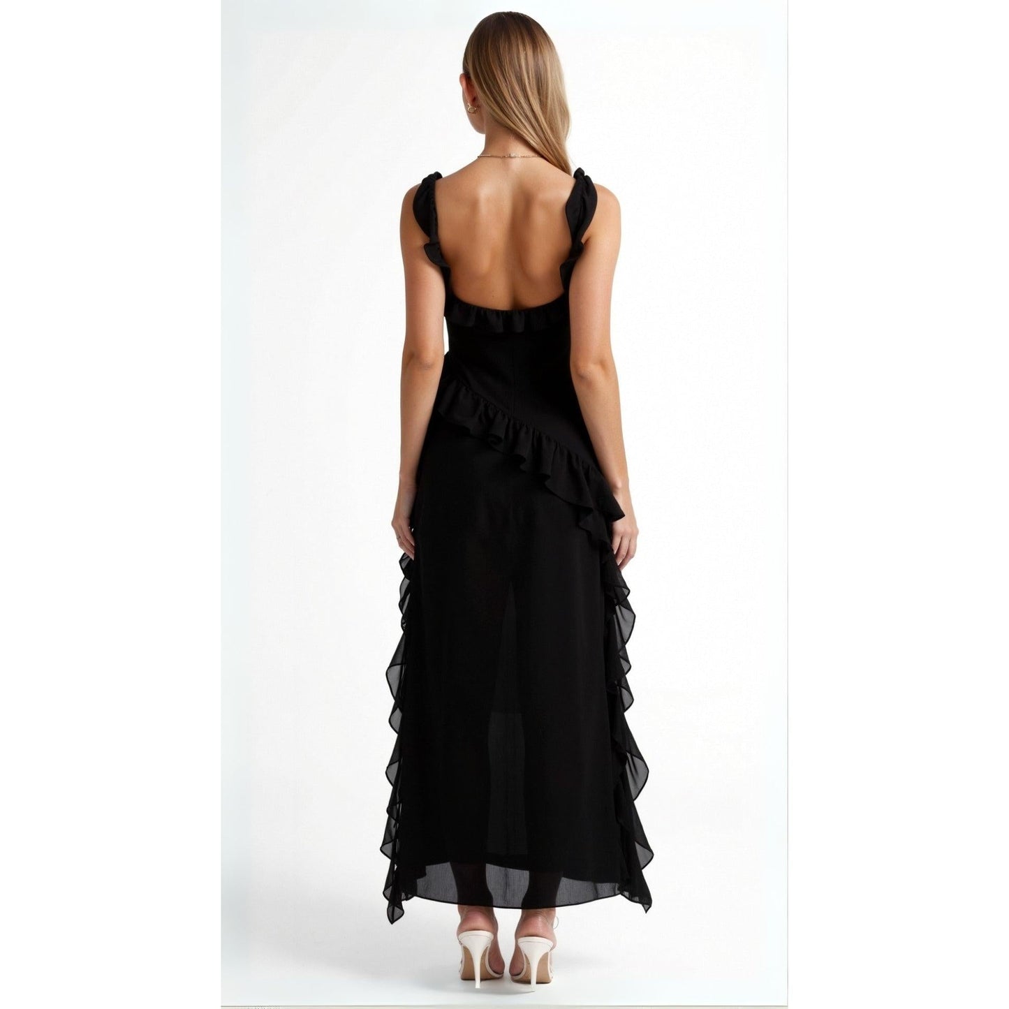 Annalisa | Damen Maxi Ballkleid Mit Rüschen Und Schlitz