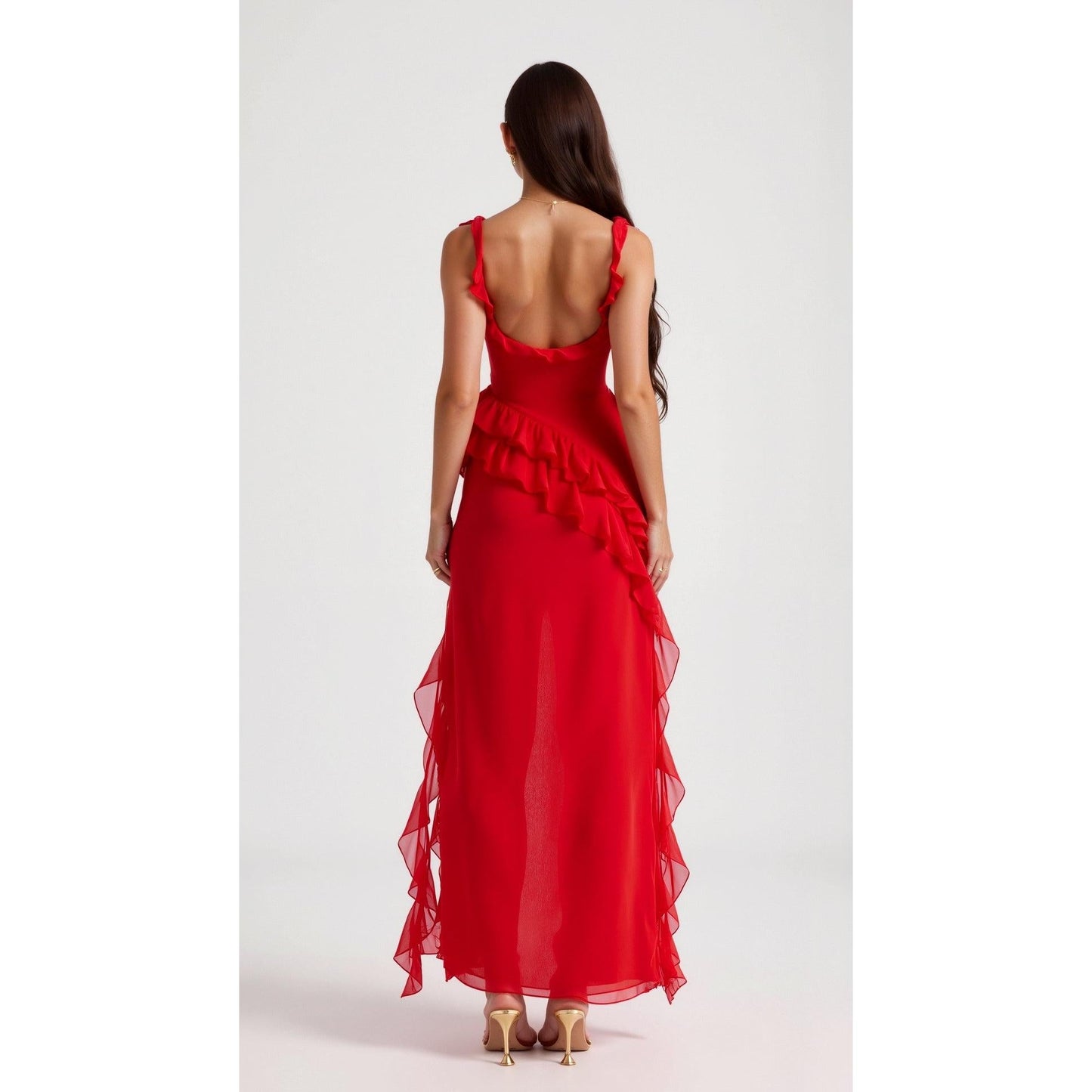Annalisa | Damen Maxi Ballkleid Mit Rüschen Und Schlitz