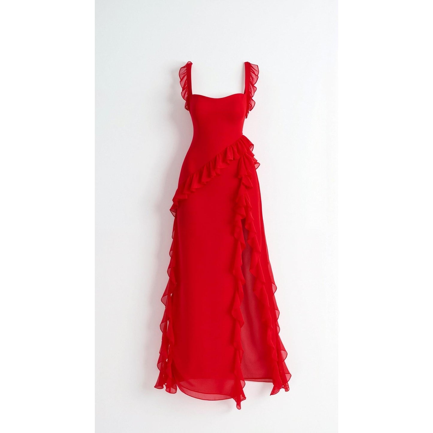Annalisa | Damen Maxi Ballkleid Mit Rüschen Und Schlitz