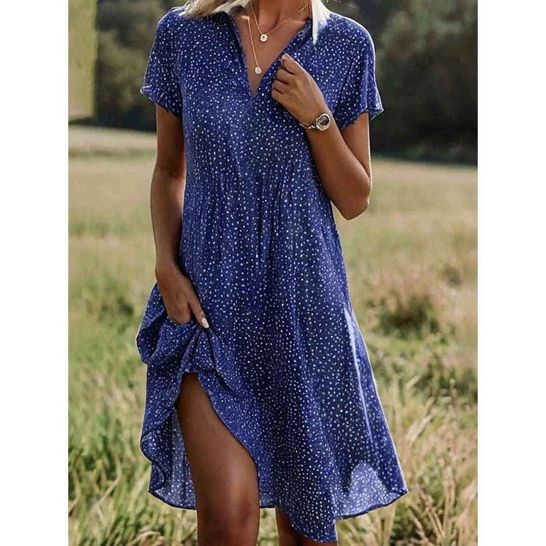 Autumn | Damen Kurzarm Midi Hemdblusenkleid Mit Knopfleiste