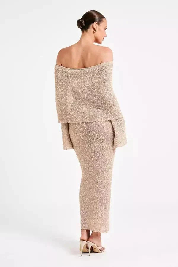Isla | Damen Schulterfreies Midikleid Mit Langarm