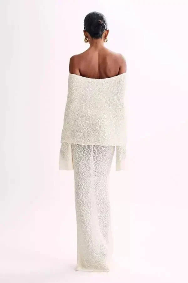 Isla | Damen Schulterfreies Midikleid Mit Langarm