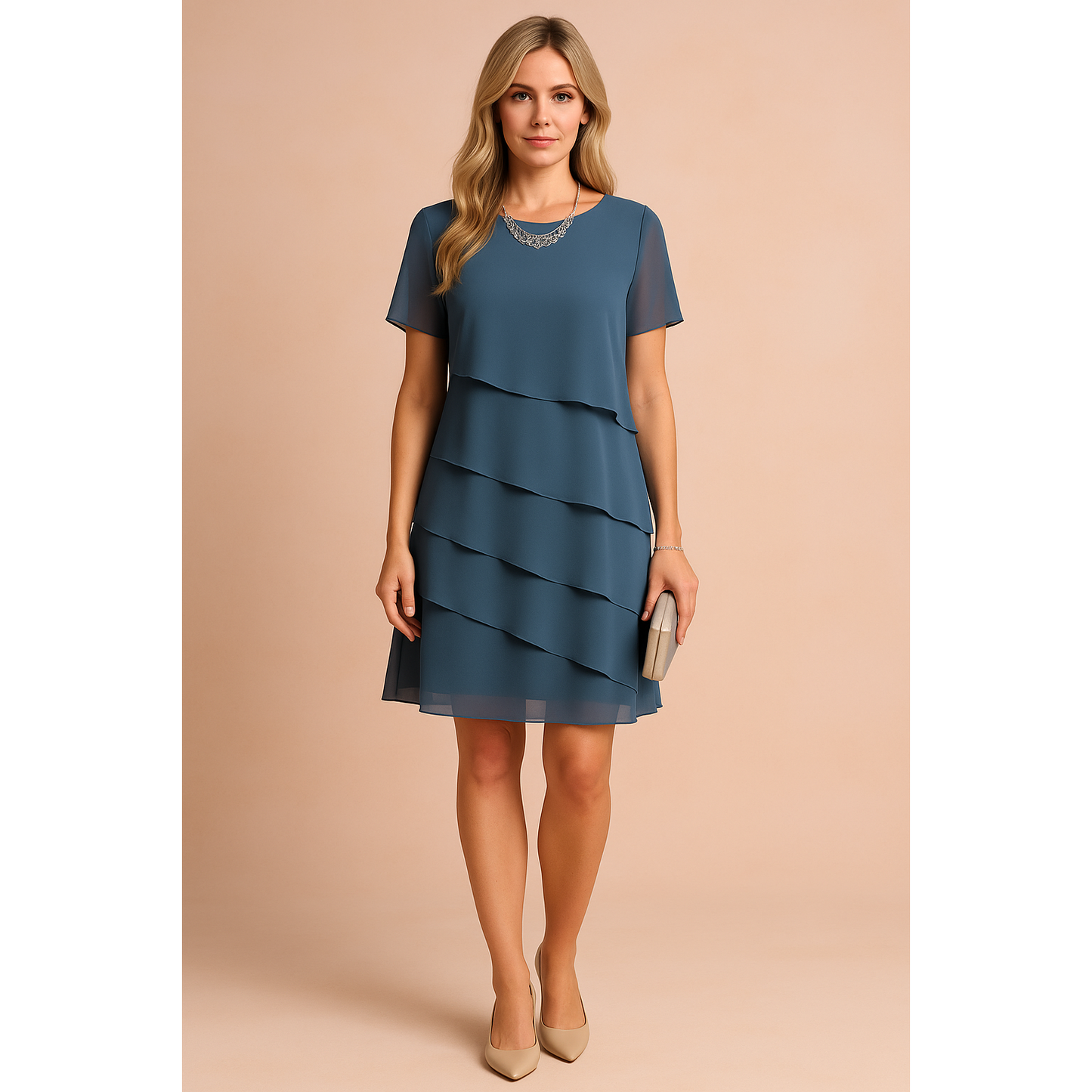 Sabrina | Damen Asymmetrisches Knielanges Kleid Mit Lagen