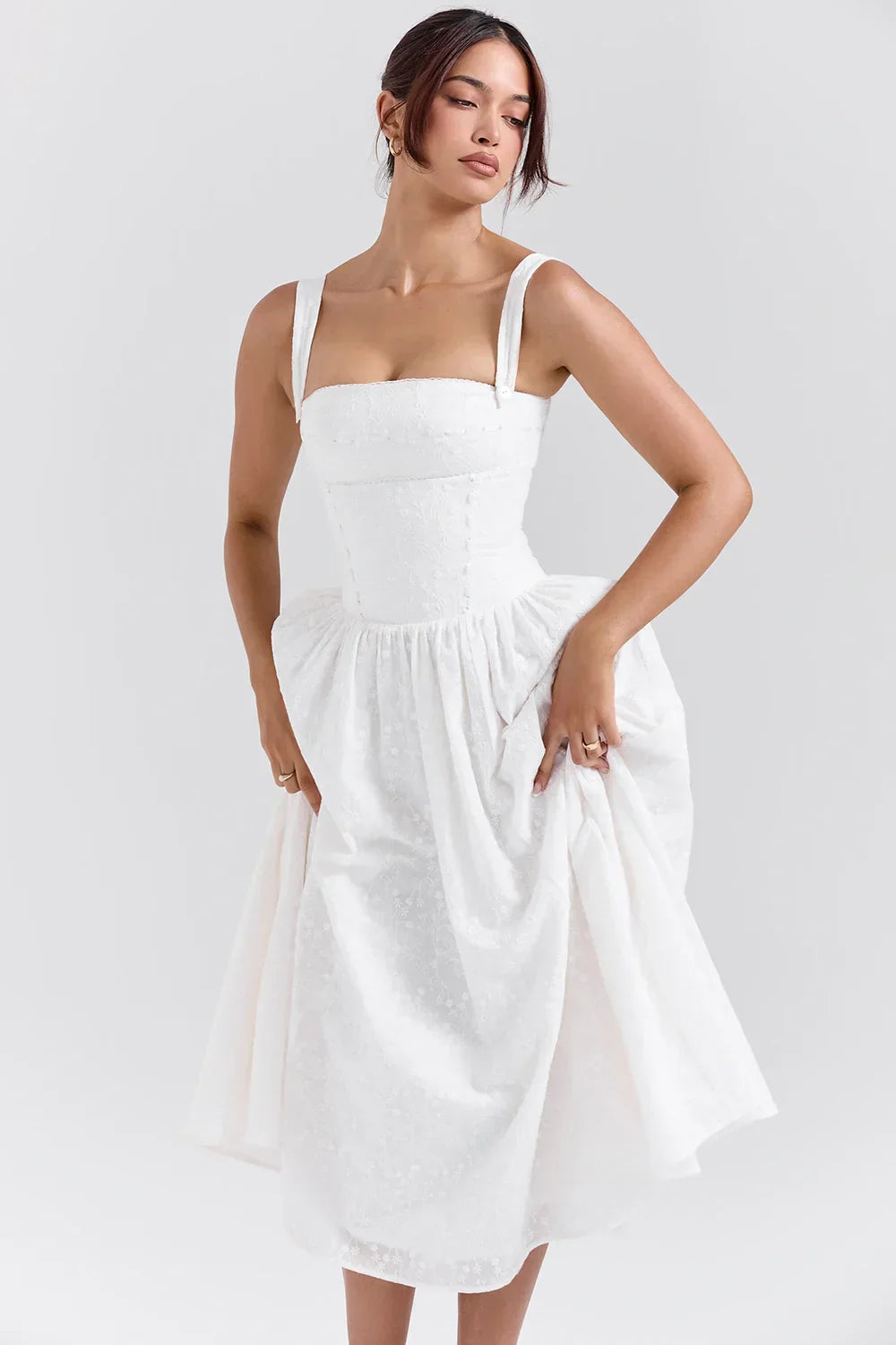 Mila | Damen Midikleid Mit Karomuster, Trägern Und Fronttaschen