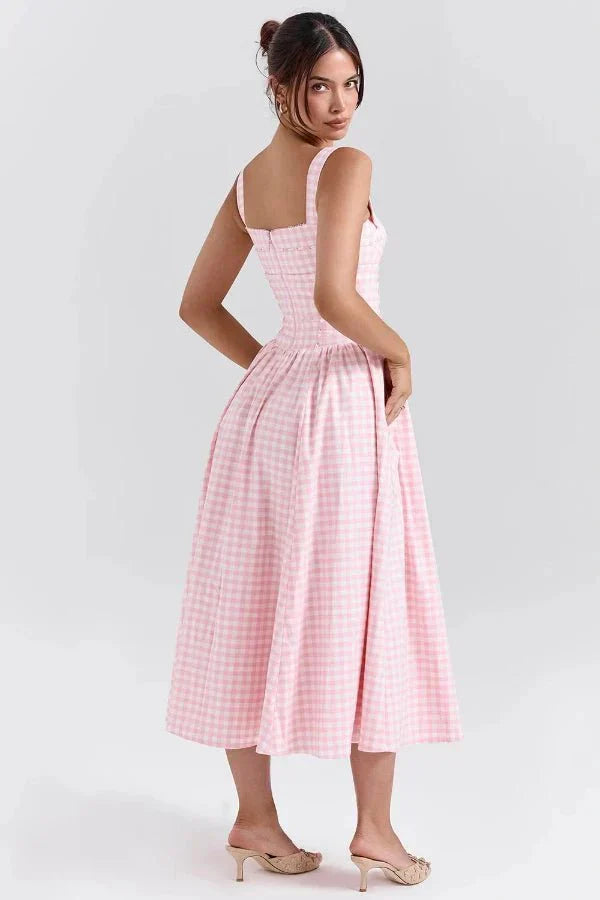 Mila | Damen Midikleid Mit Karomuster, Trägern Und Fronttaschen