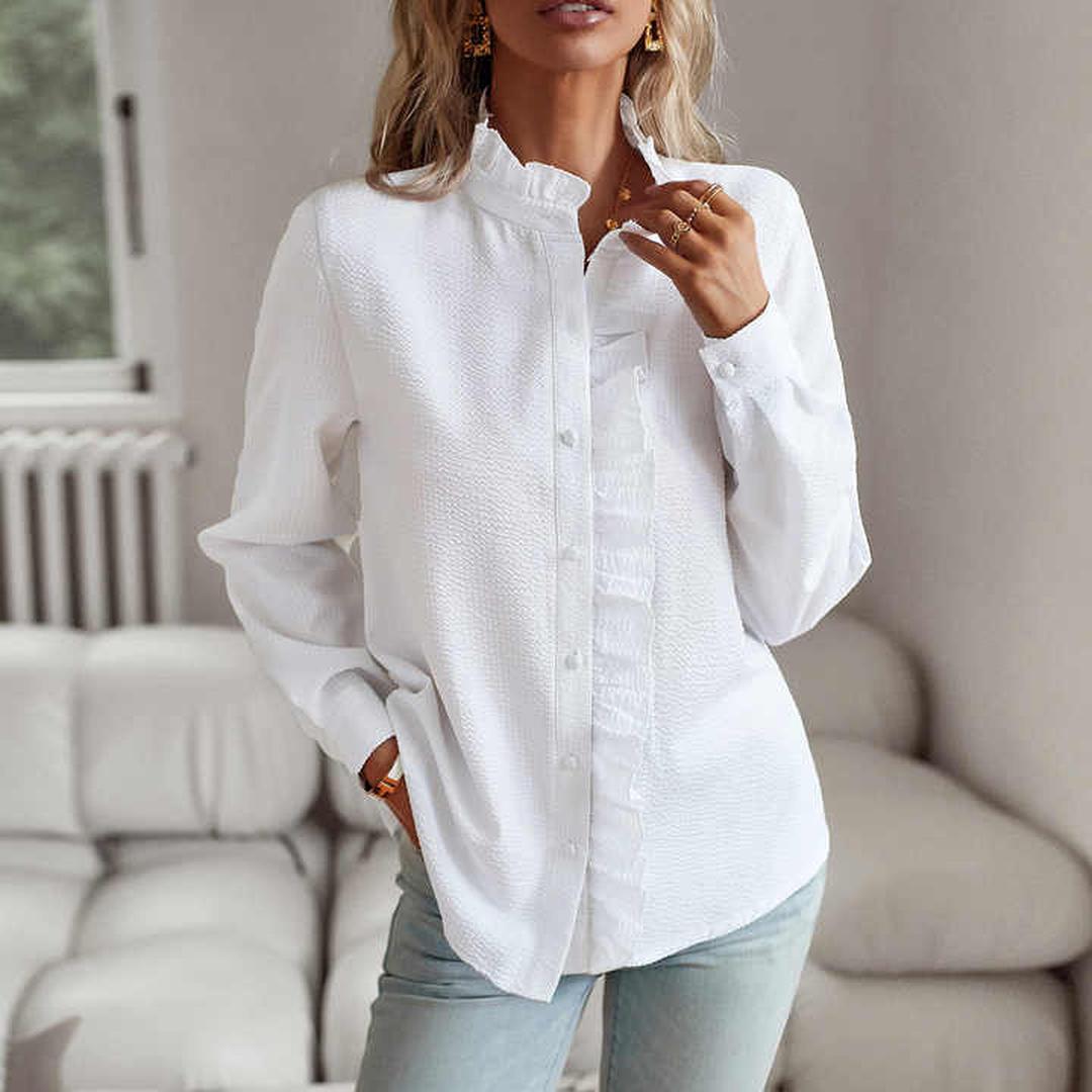 Harper | Damen Bluse Mit Knopfleiste Und Rüschenbesatz