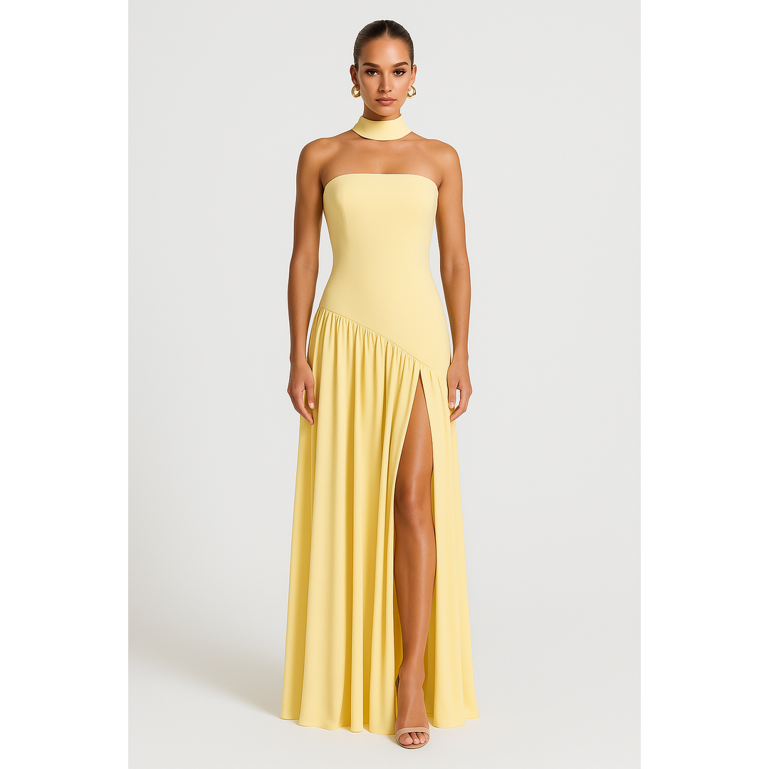 Genevieve | Damen Trägerloses Maxi Kleid Mit Beinschlitz